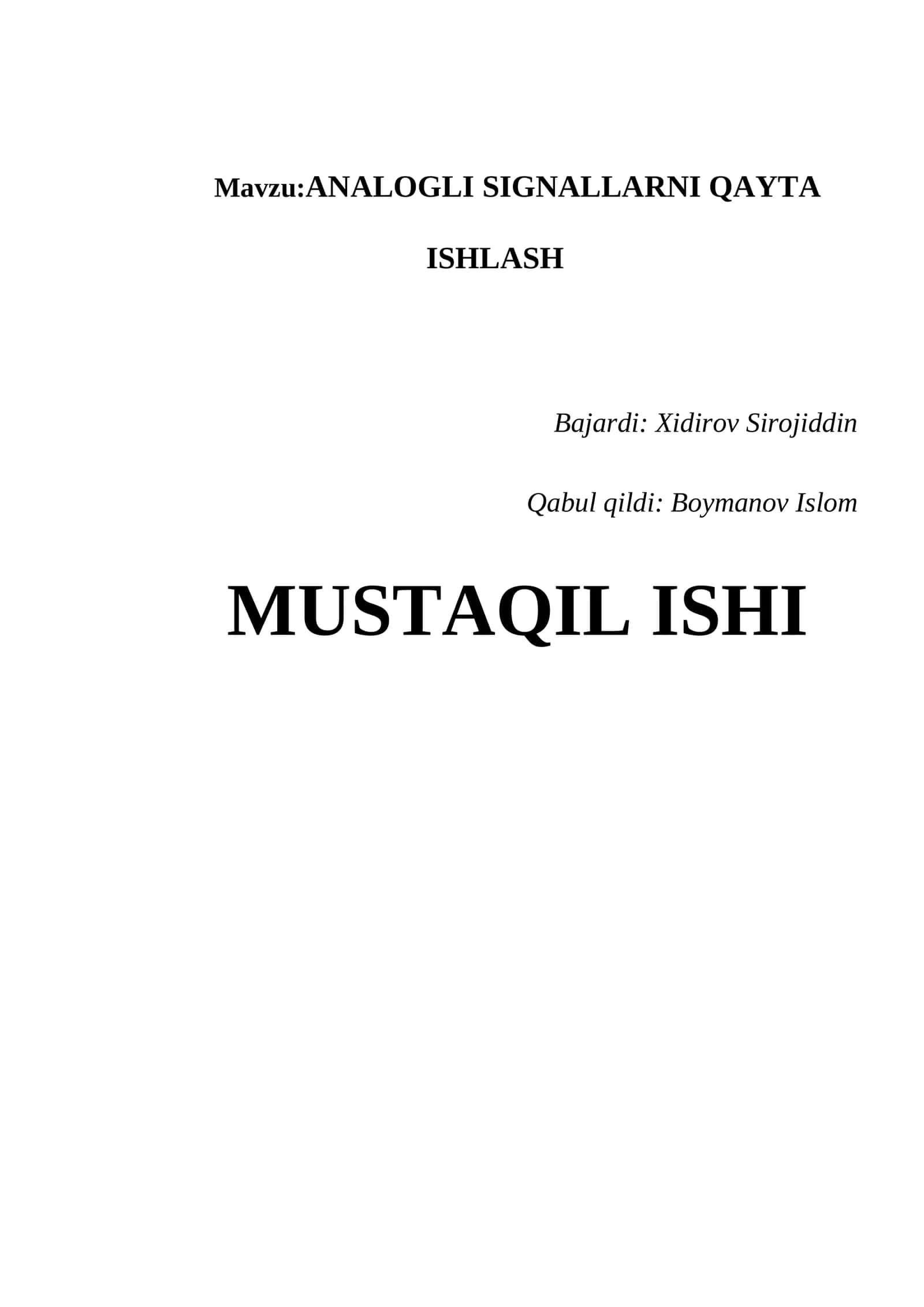 ANALOGLI SIGNALLARNI QAYTA ISHLASH