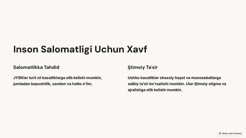 Inson Salomatligi Uchun Xavf