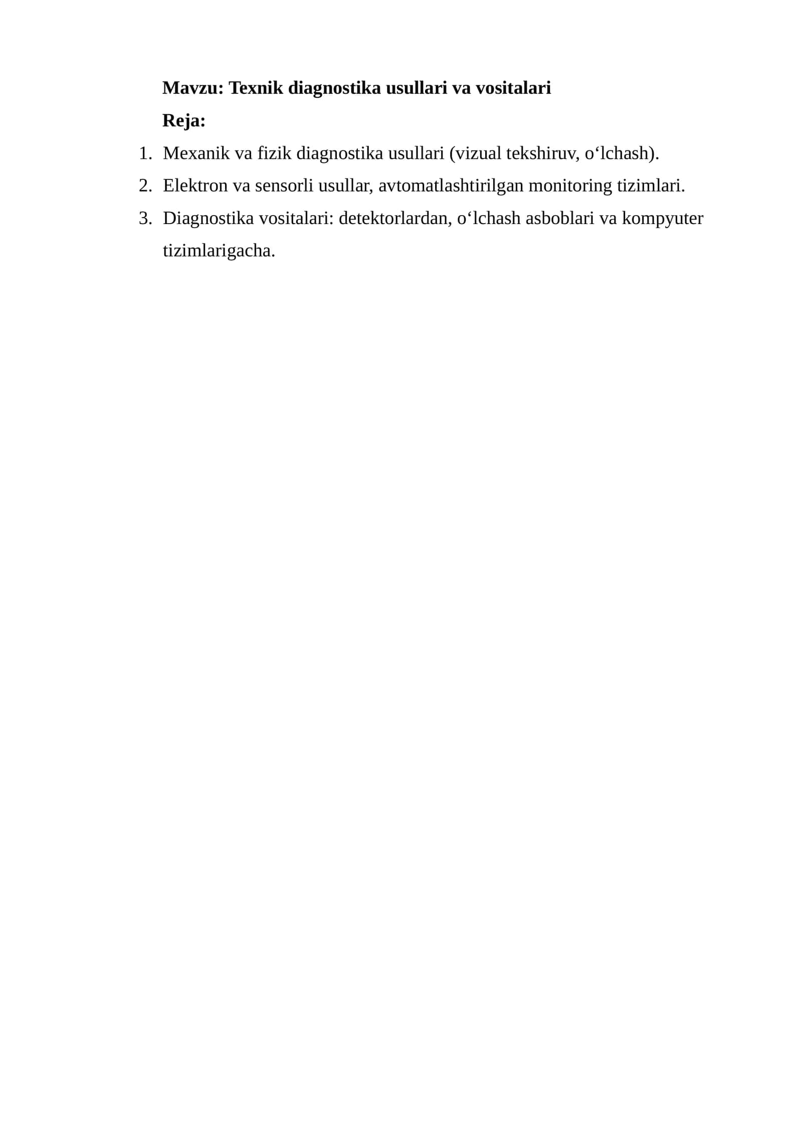 Texnik diagnostika usullari va vositalari