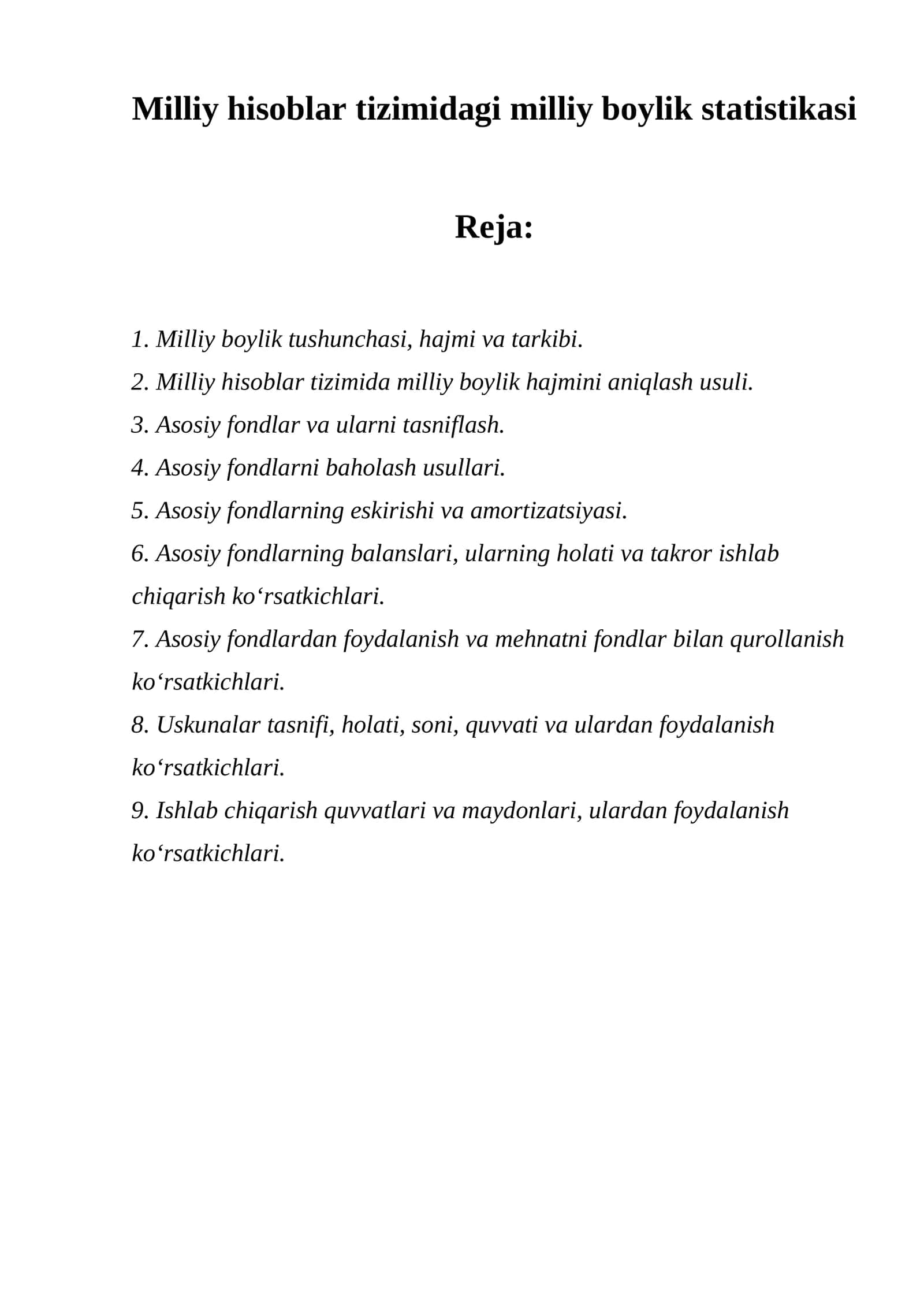 Milliy hisoblar tizimidagi milliy boylik statistikasi