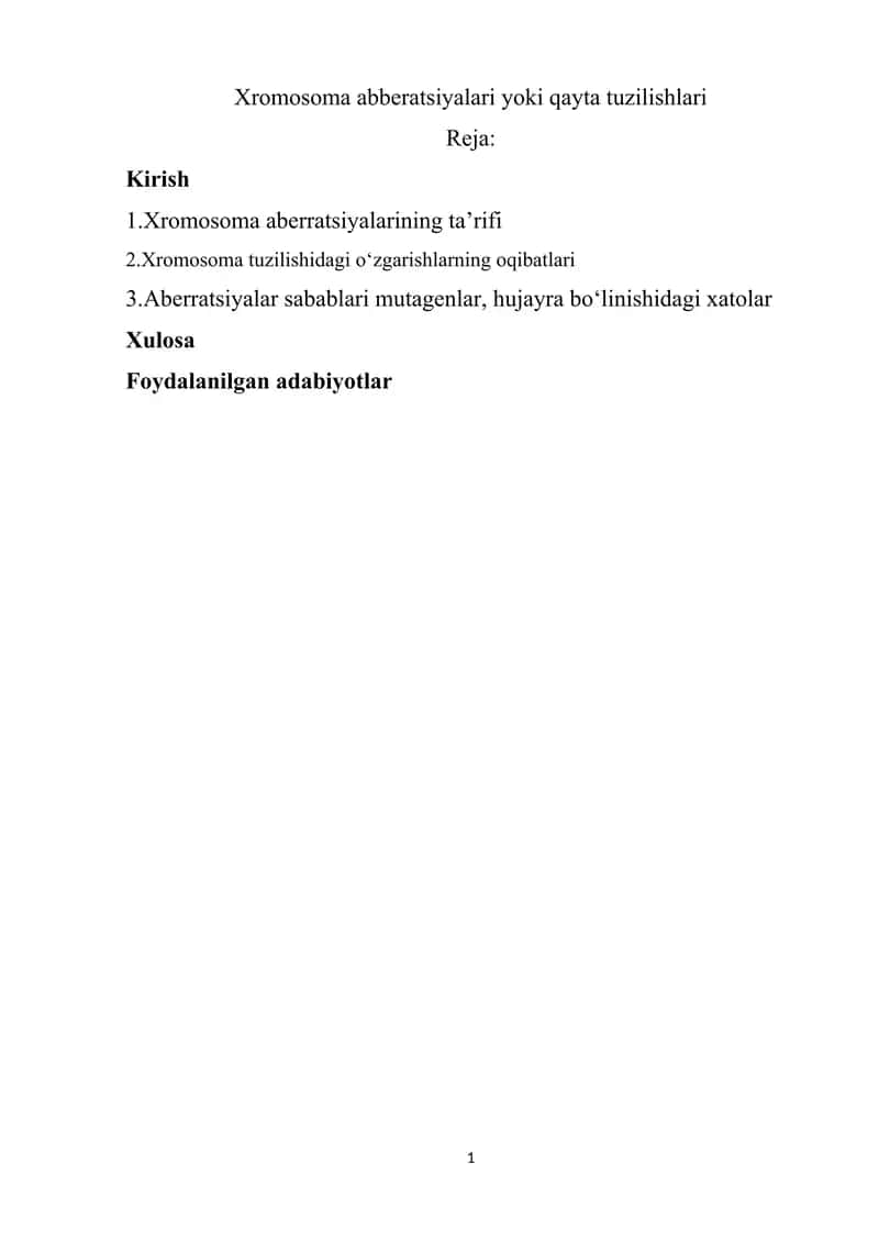 Xromosoma abberatsiyalari yoki qayta tuzilishlari