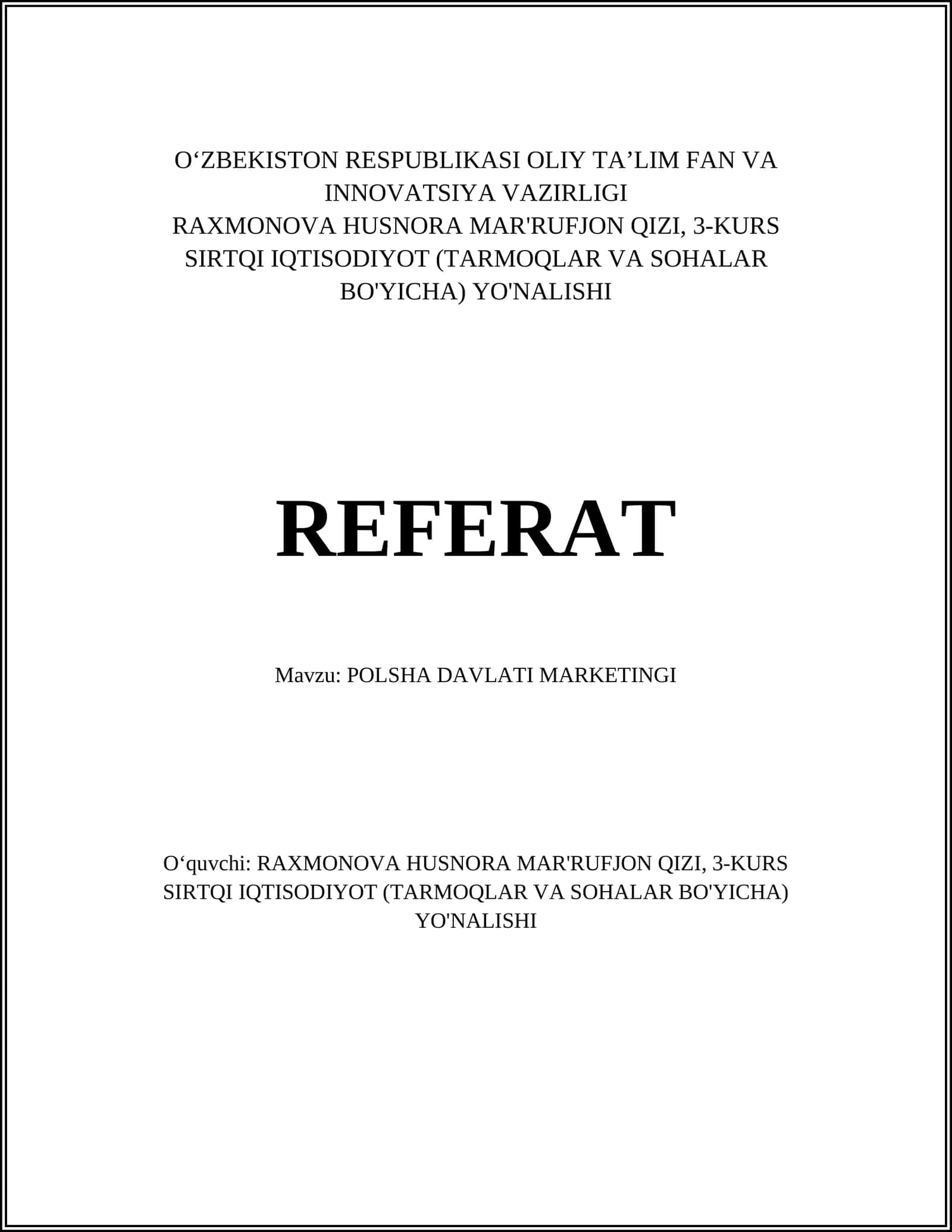 POLSHA DAVLATI MARKETINGI