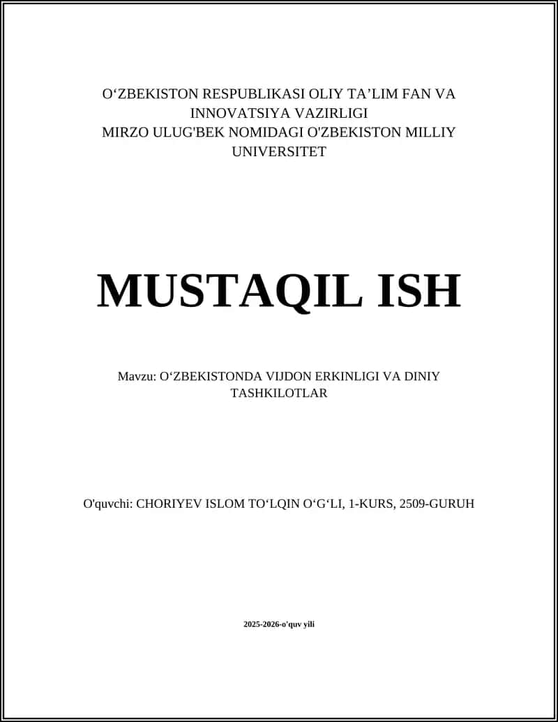 OʻZBEKISTONDA VIJDON ERKINLIGI VA DINIY TASHKILOTLAR