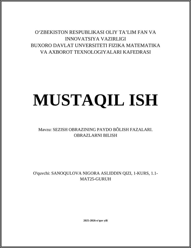 SEZISH OBRAZINING PAYDO BÕLISH FAZALARI
