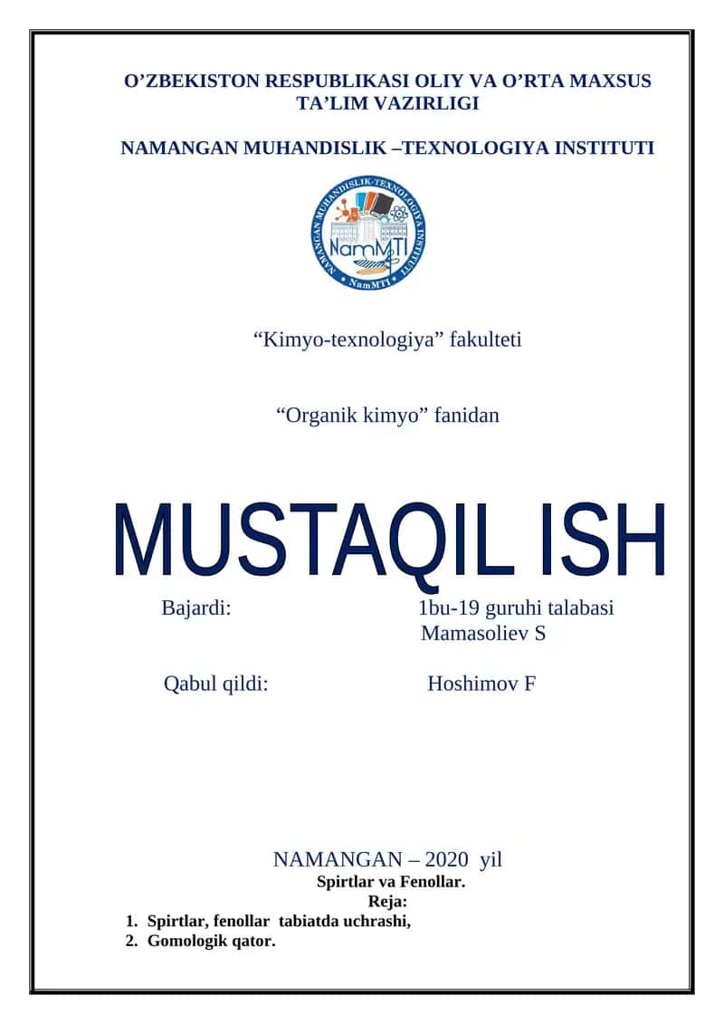 Spirtlar va Fenollar