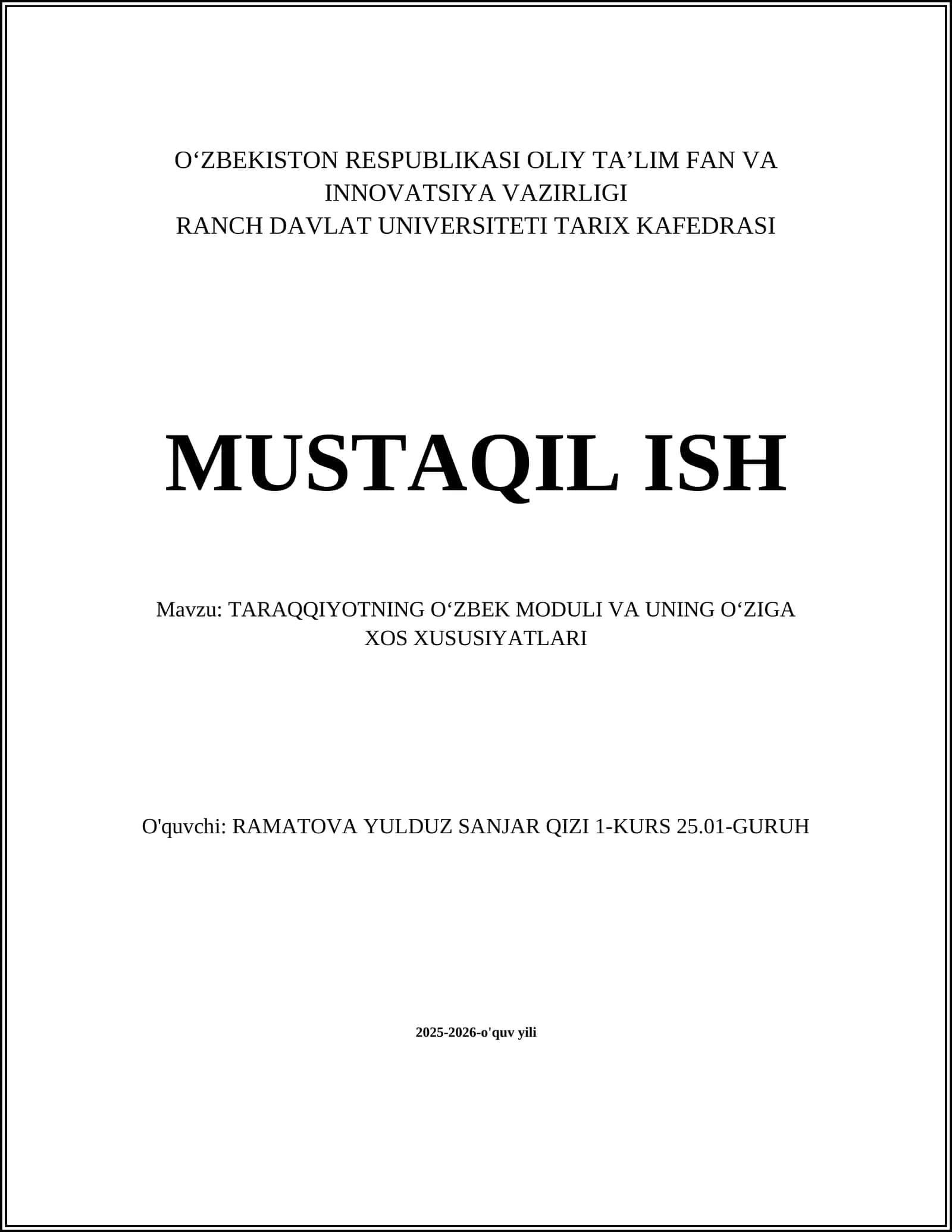 TARAQQIYOTNING OʻZBEK MODULI VA UNING OʻZIGA XOS XUSUSIYATLARI