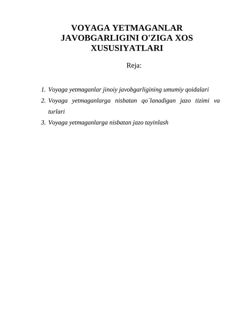 Voyaga Yetmaganlar Javobgarligini O'ziga Xos Xususiyatlari