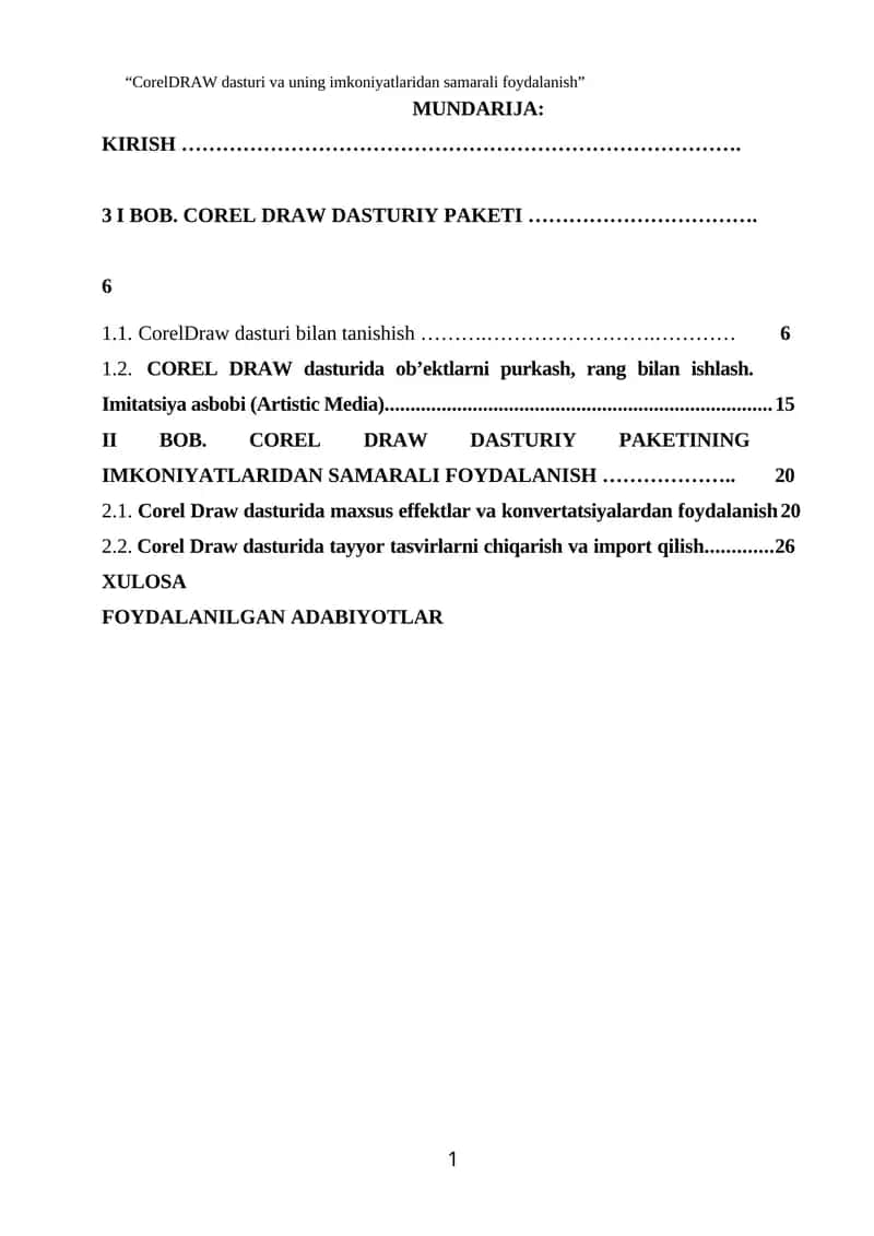 CorelDRAW dasturi va uning imkoniyatlaridan samarali foydalanish