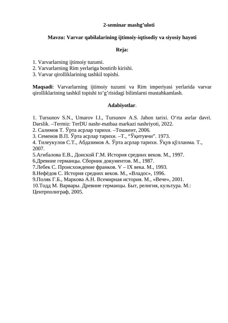 Varvar qabilalarining ijtimoiy-iqtisodiy va siyosiy hayoti
