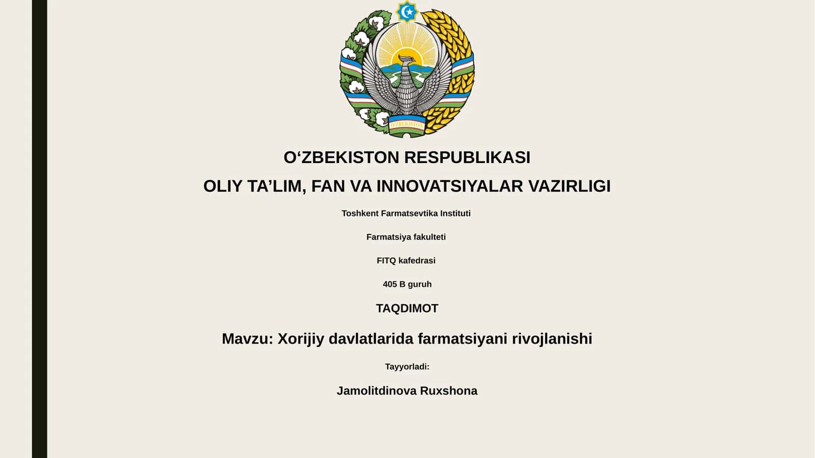 Xorijiy davlatlarida farmatsiyani rivojlanishi