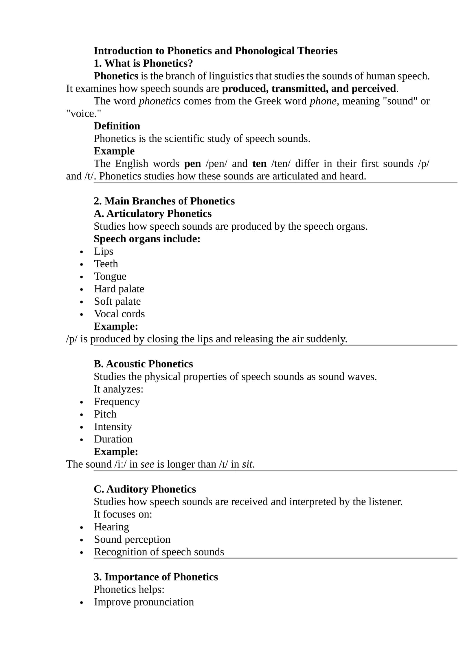 Introduction to Phonetics and Phonological Theories