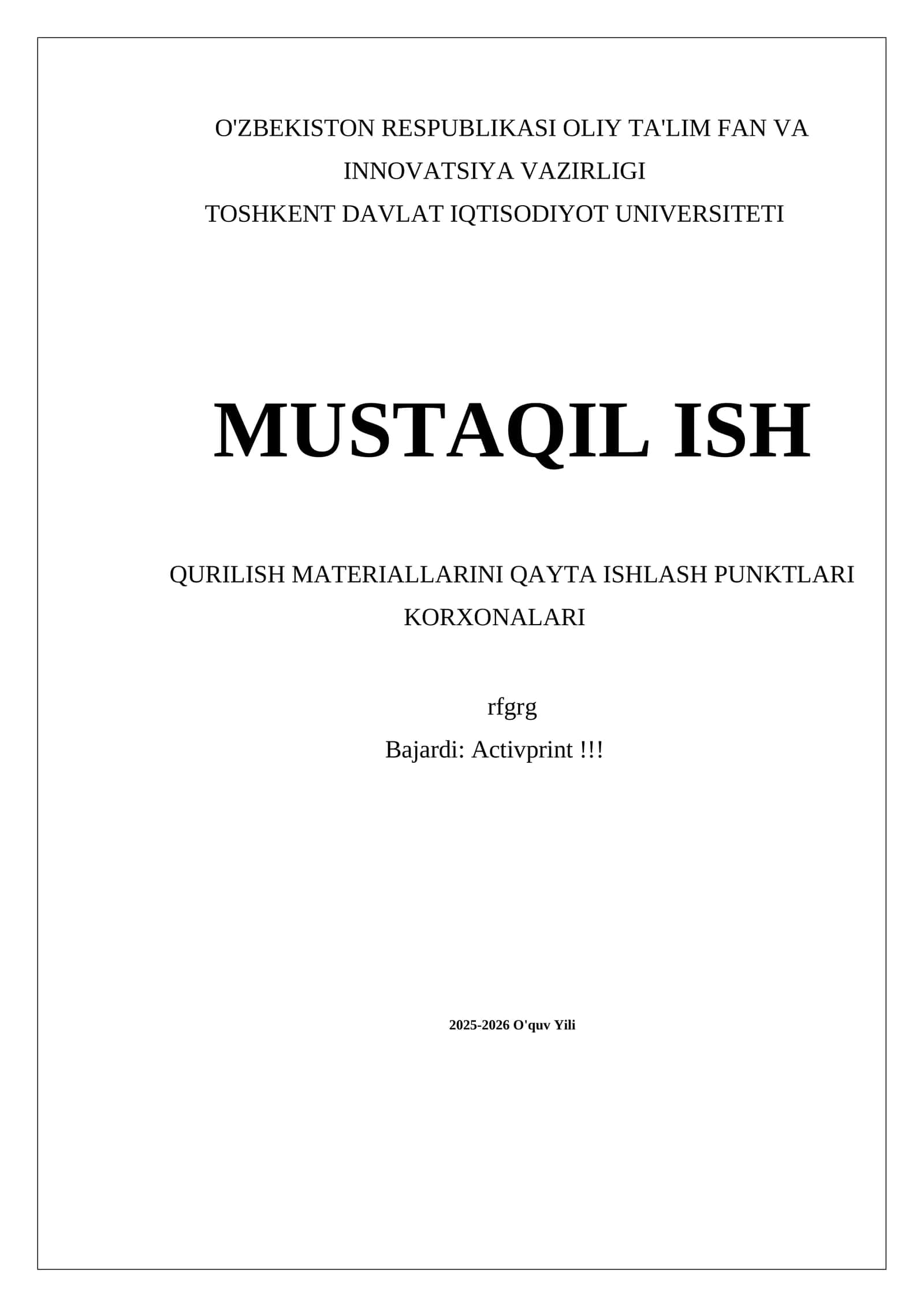 MUSTAQIL ISH QURILISH MATERIALLARINI QAYTA ISHLASH PUNKTLARI KORXONALARI