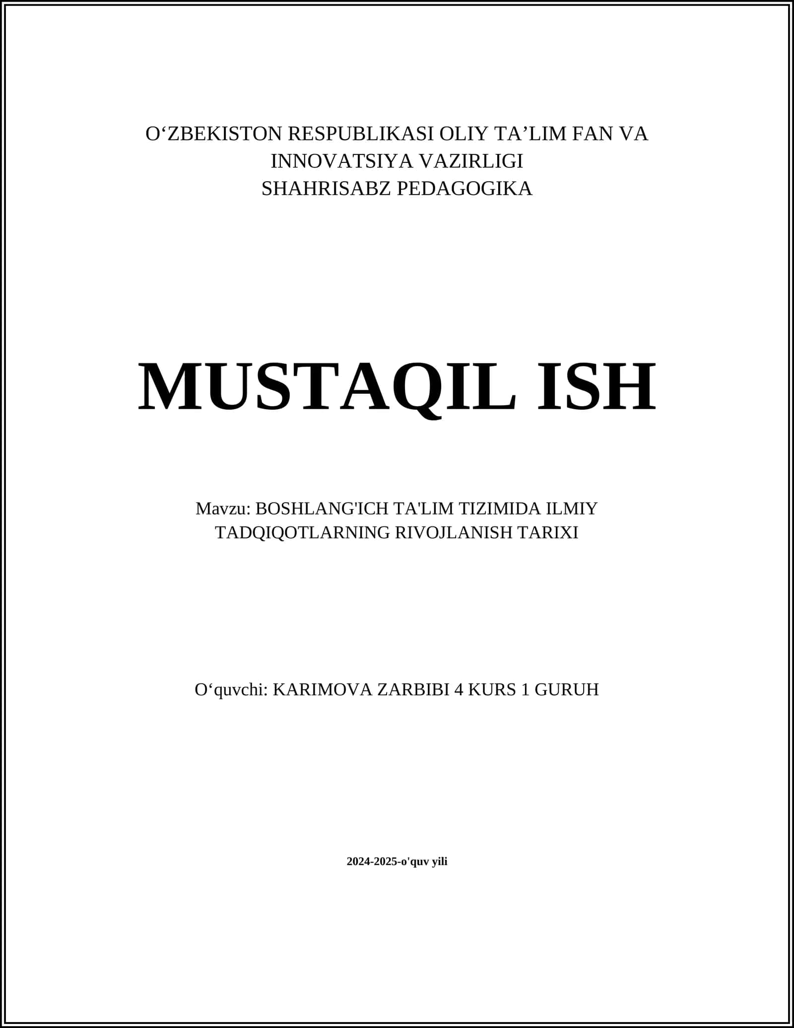BOSHLANG'ICH TA'LIM TIZIMIDA ILMIY TADQIQOTLARNING RIVOJLANISH TARIXI