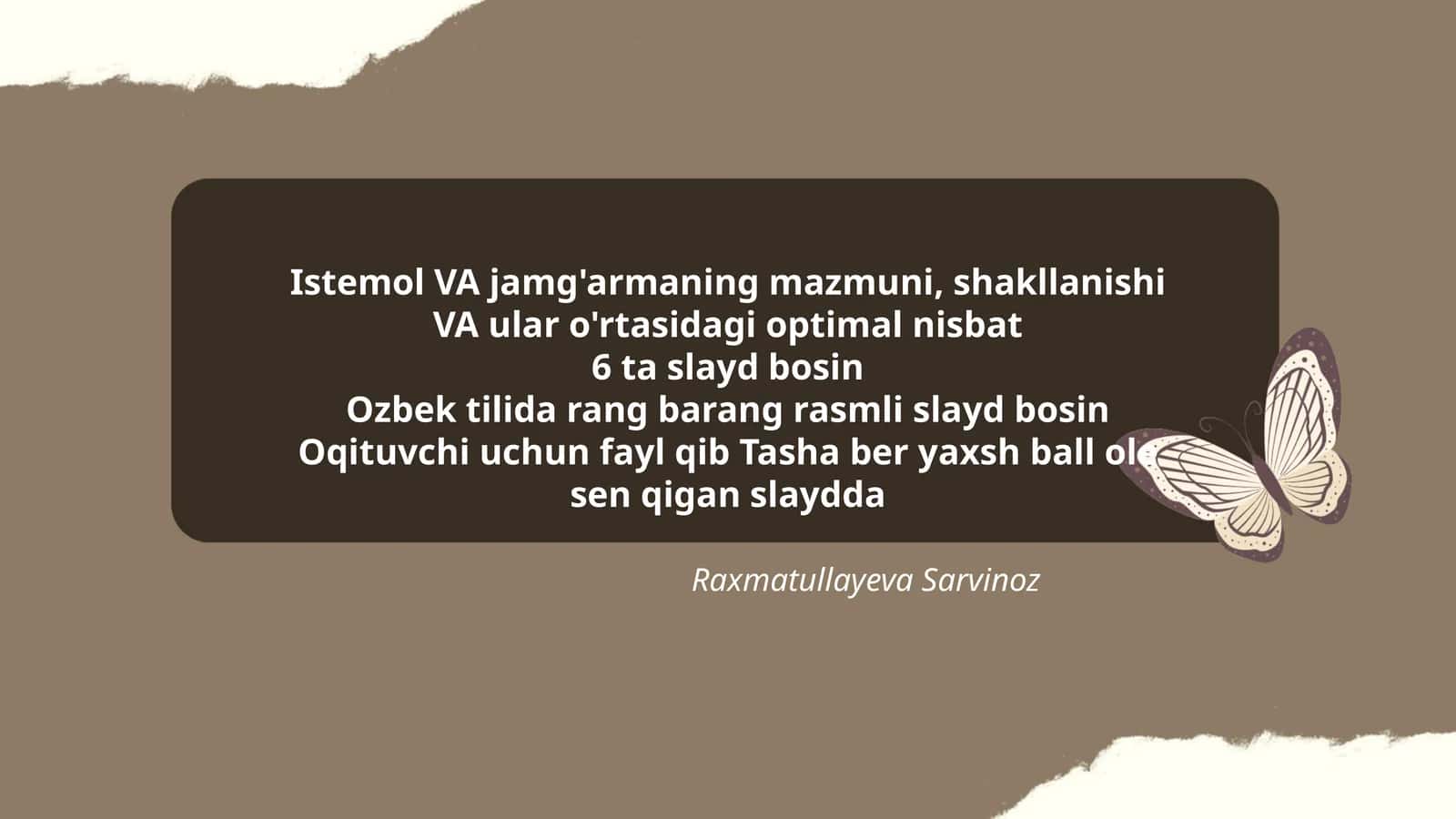 Istemol VA jamg'armaning mazmuni, shakllanishi VA ular o'rtasidagi optimal nisbat