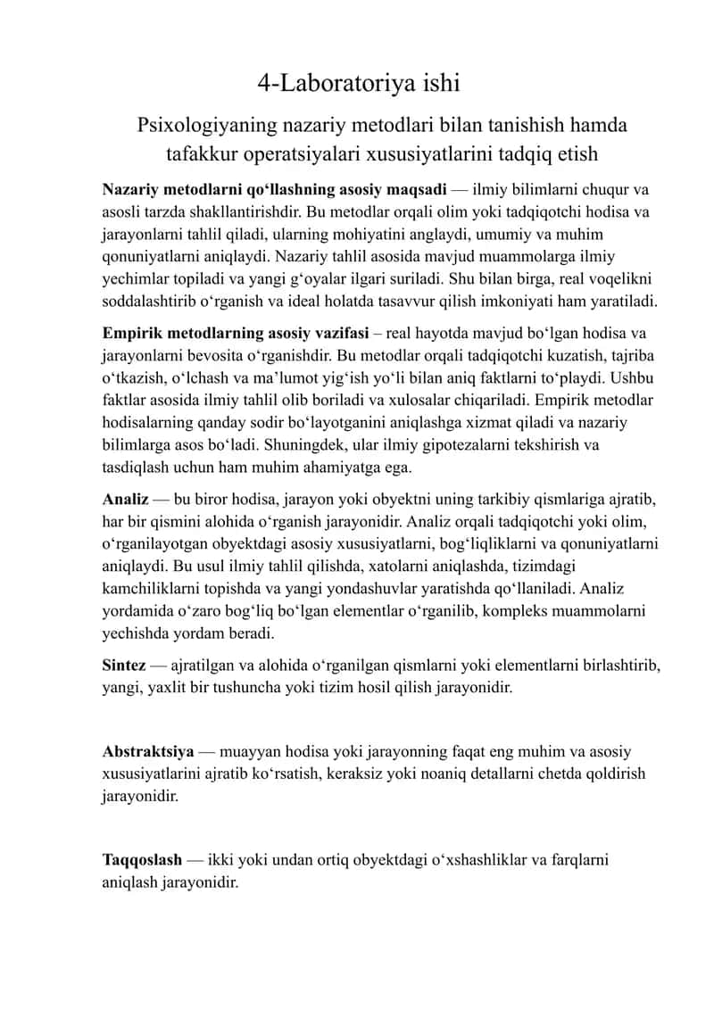 Psixologiyaning nazariy metodlari