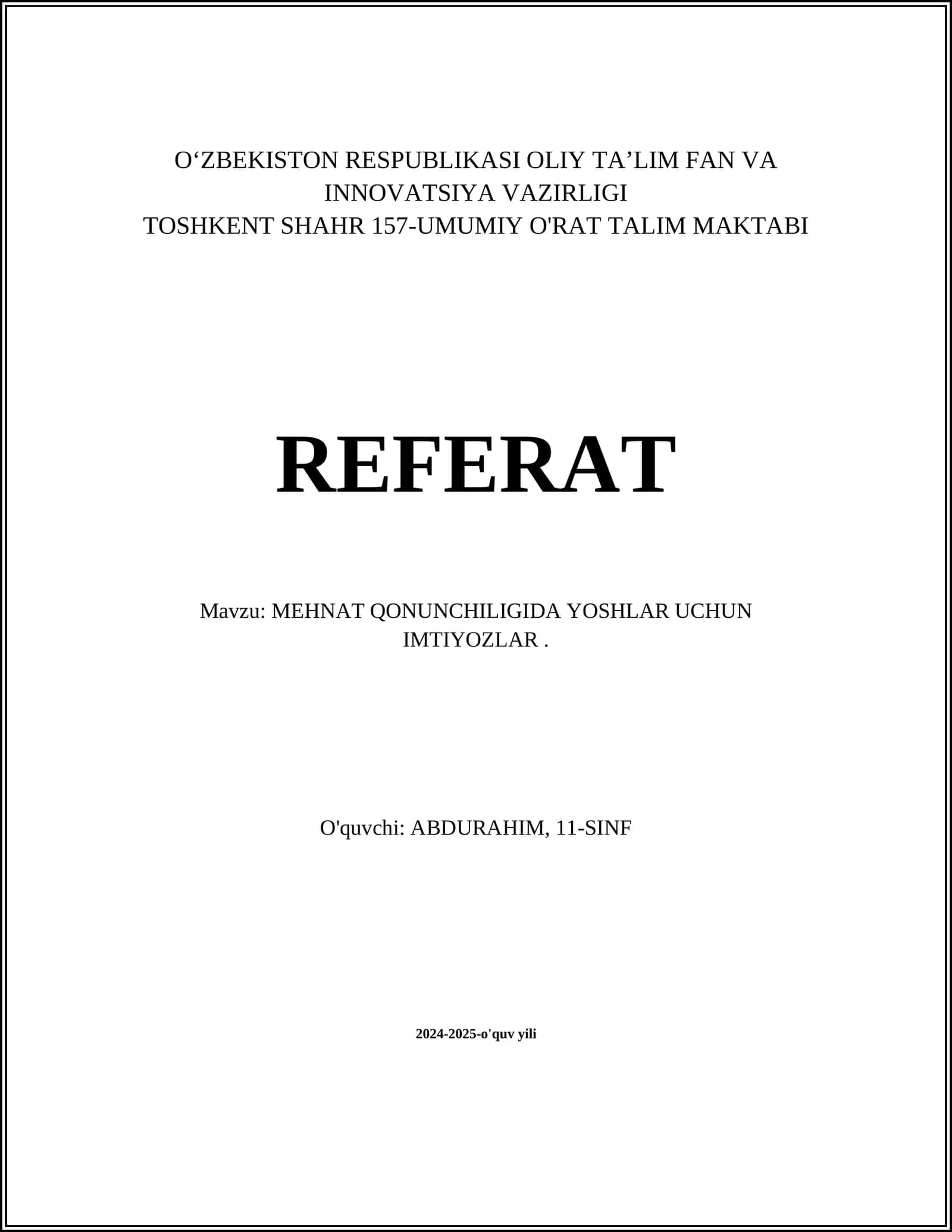MEHNAT QONUNCHILIGIDA YOSHLAR UCHUN IMTIYOZLAR