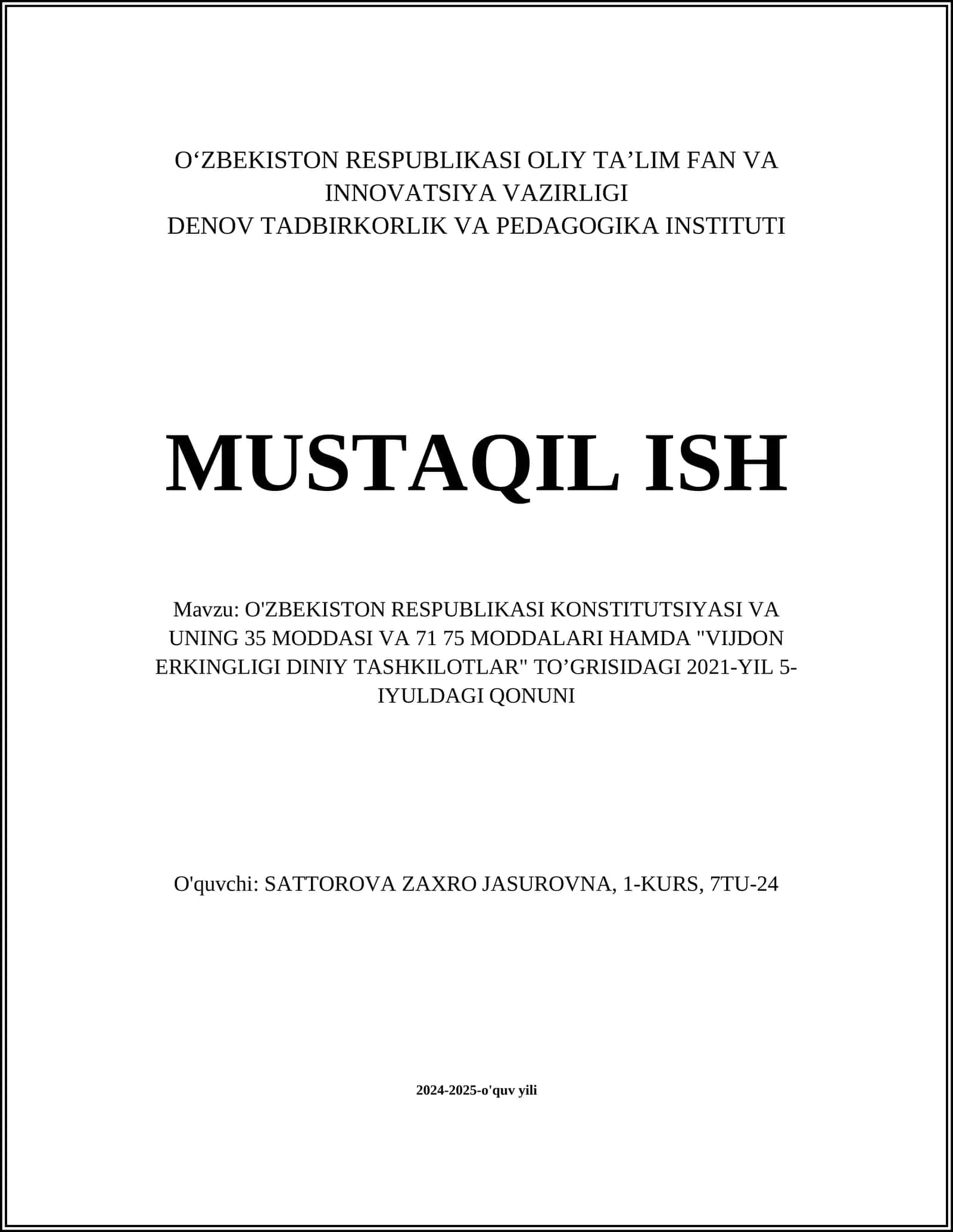 O'zbekiston Respublikasi Konstitutsiyasi