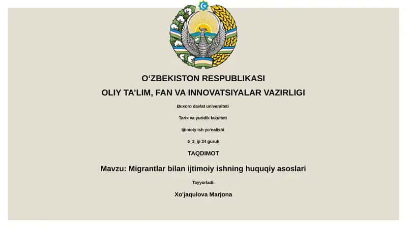Migrantlar bilan ijtimoiy ishning huquqiy asoslari