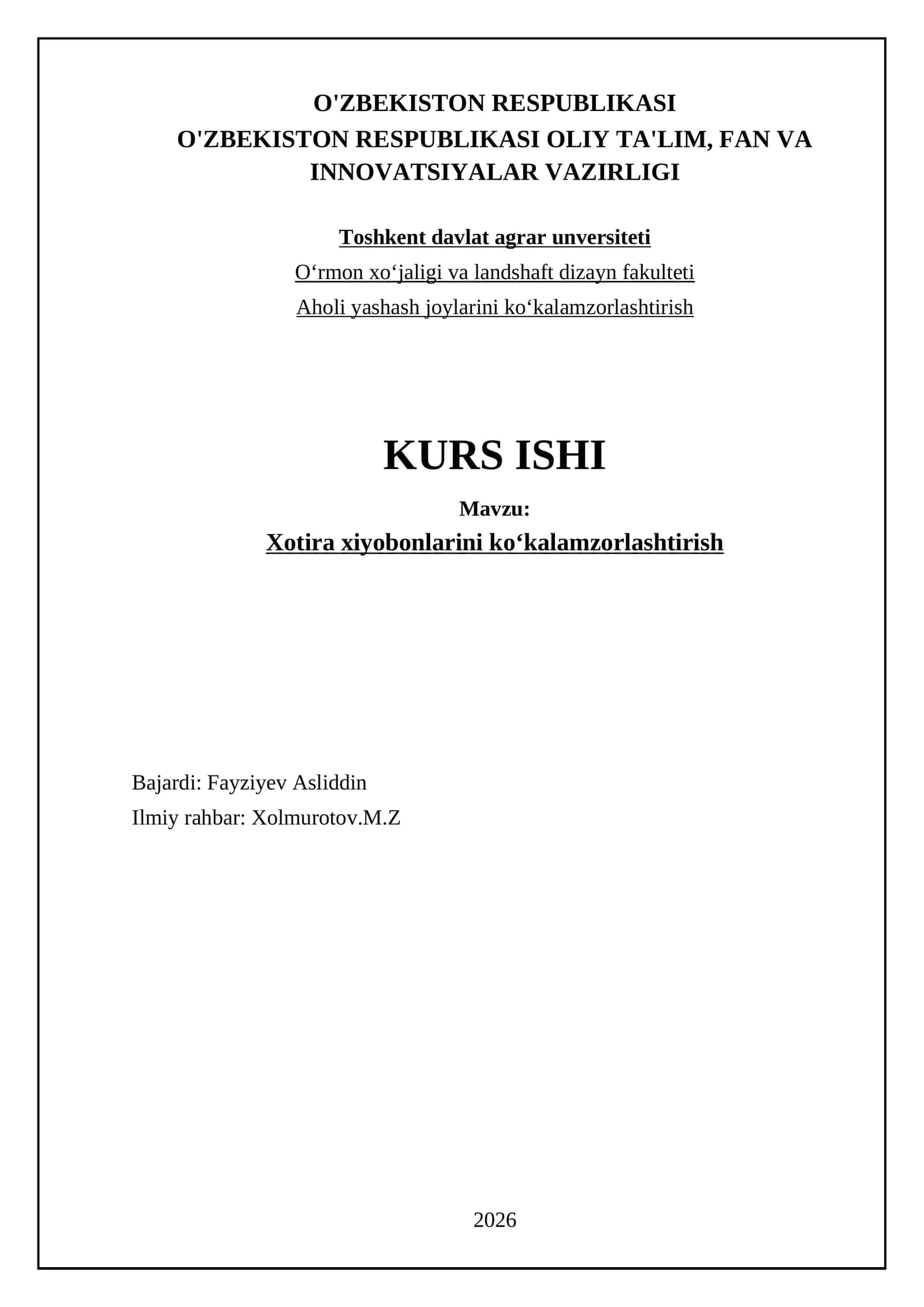 Xotira xiyobonlarini koʻkalamzorlashtirish