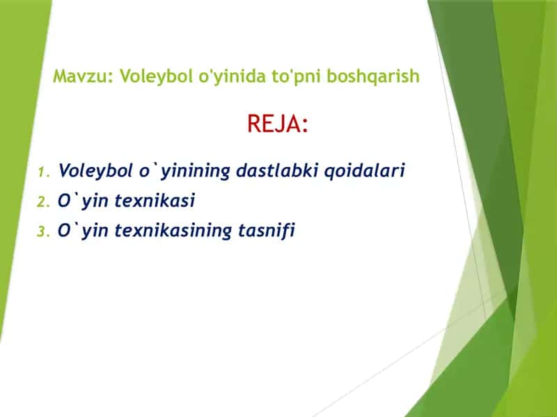Voleybol o'yinida to'pni boshqarish.