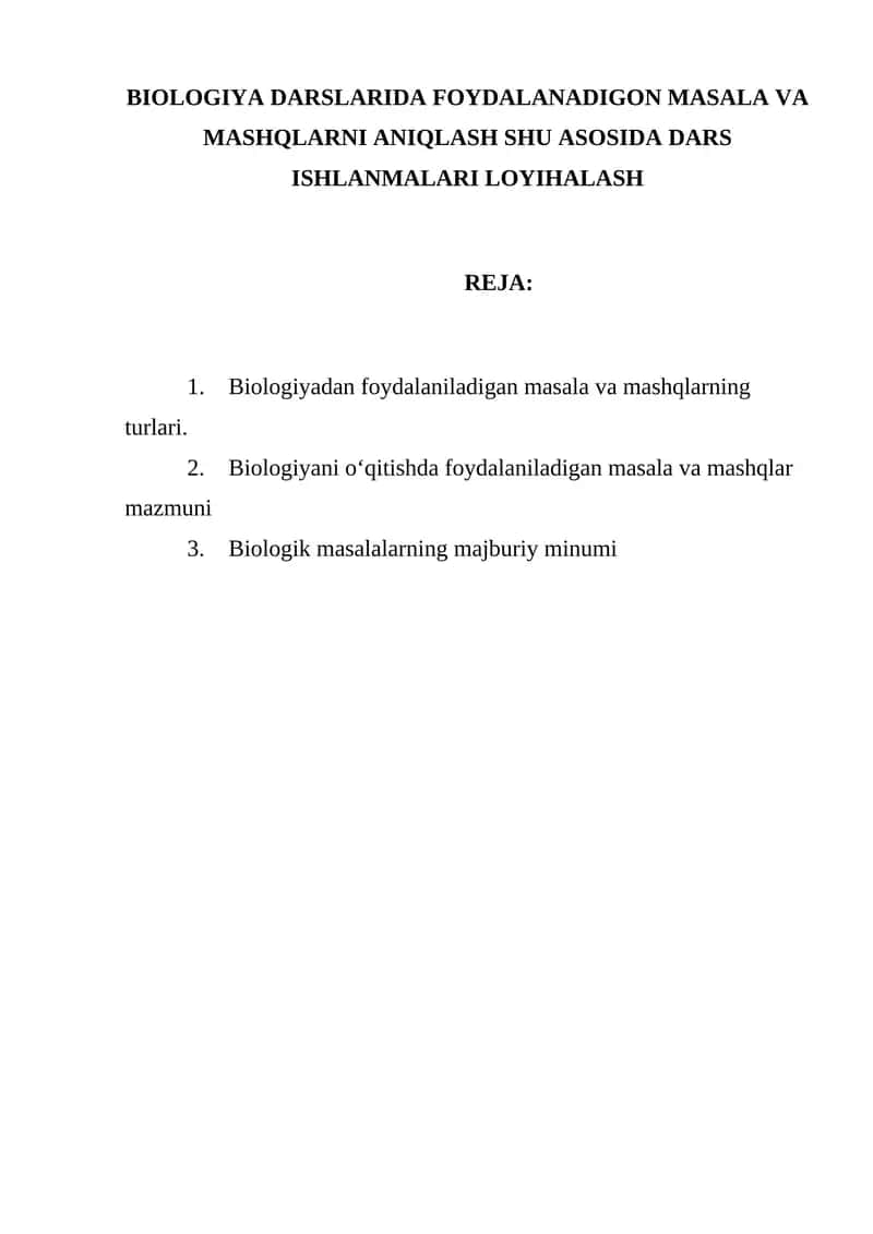 Biologiyadan foydalaniladigan masala va mashqlar