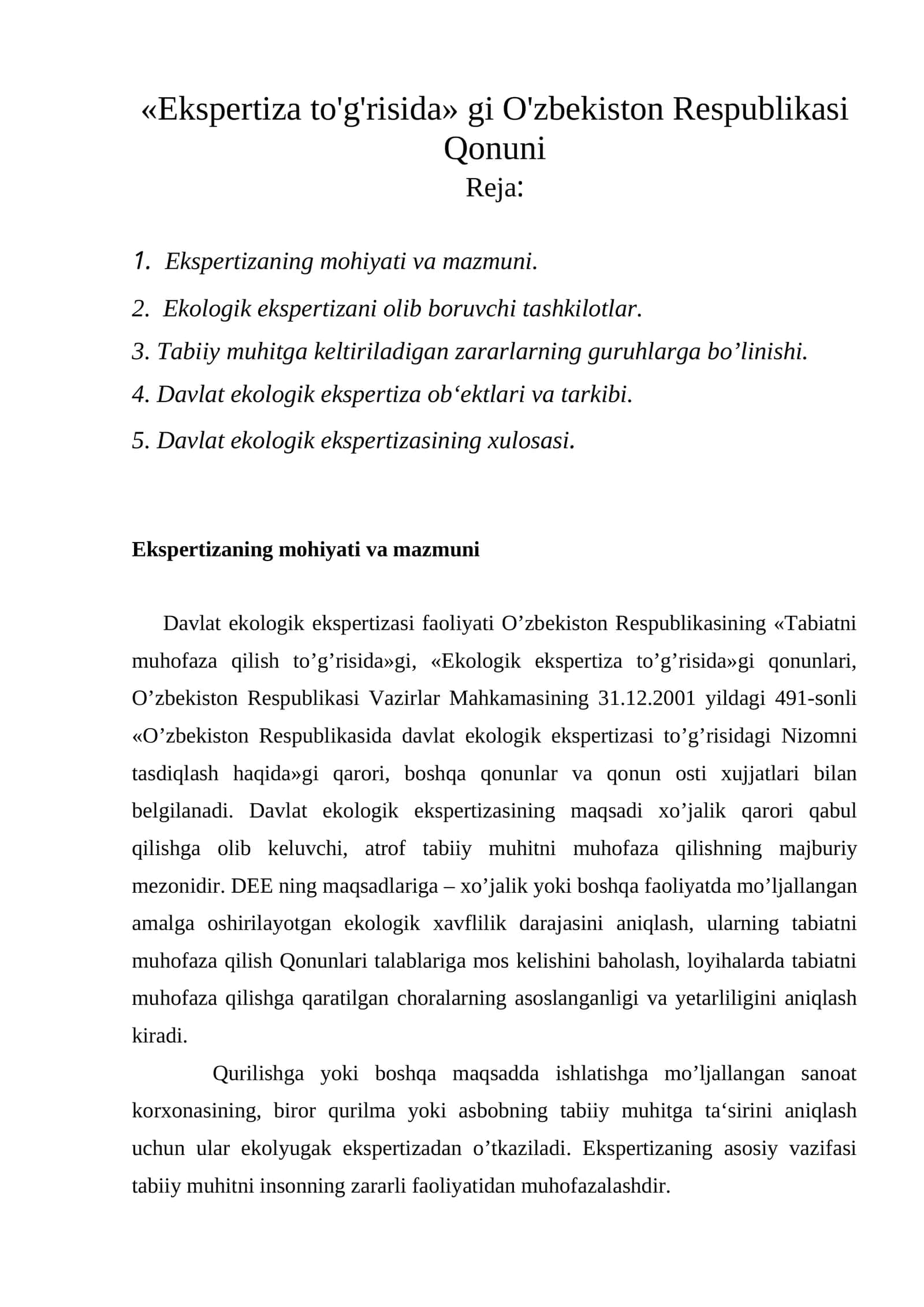 Ekologik ekspertiza to'g'risida