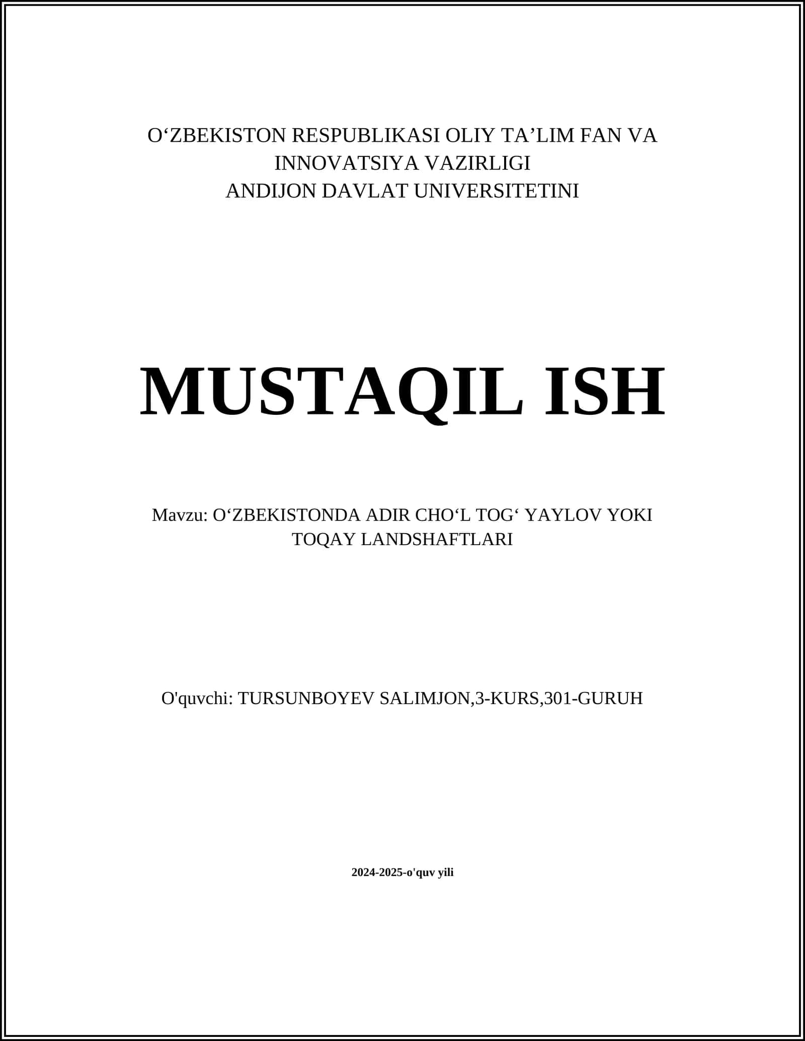 O‘ZBEKISTONDA ADIR CHOʻL TOGʻ YAYLOV YOKI TOQAY LANDSHAFTLARI