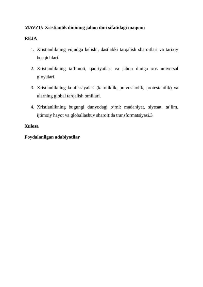 Xristianlik dinining jahon dini sifatidagi maqomi