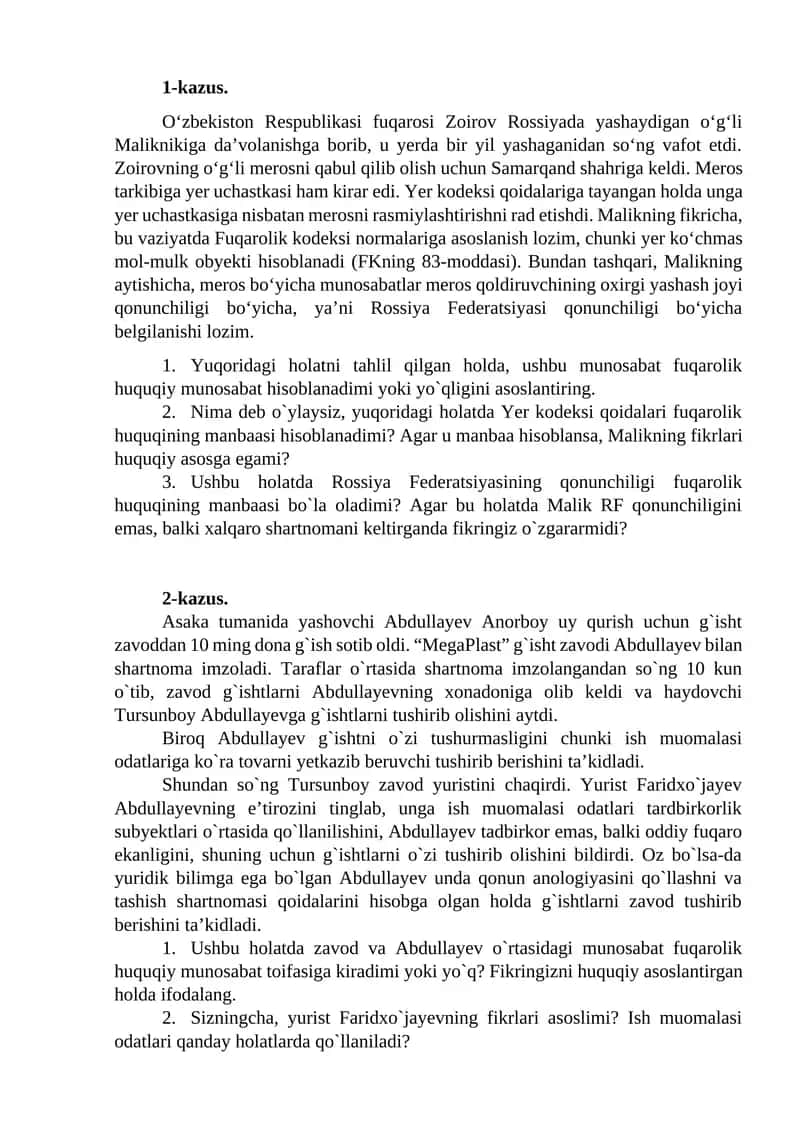 Fuqarolik huquqining asosiy manbalari