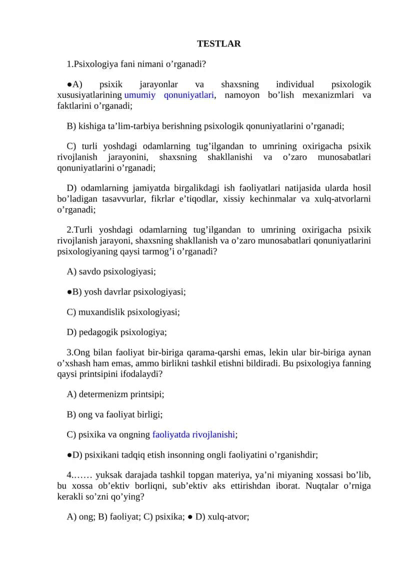 Psixologiya fanining bosqichlari