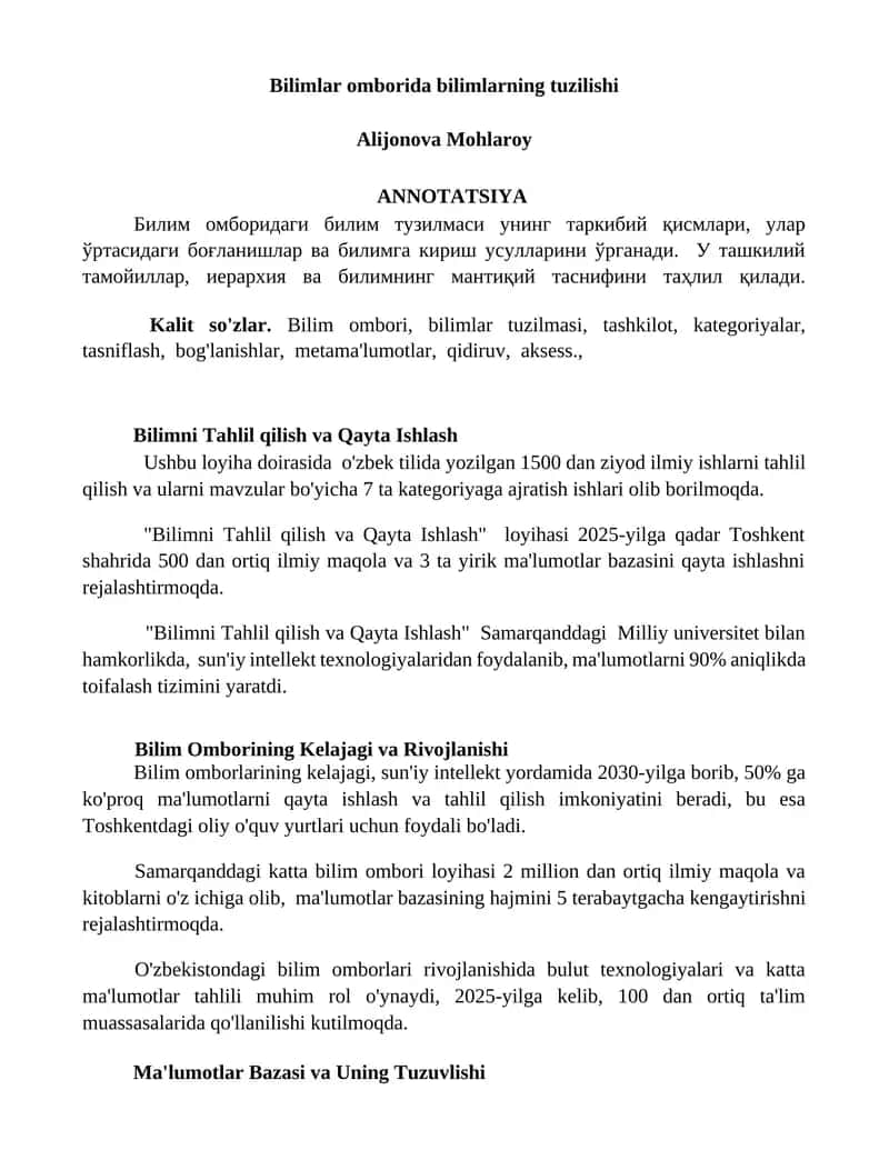 Bilimni Tahlil qilish va Qayta Ishlash