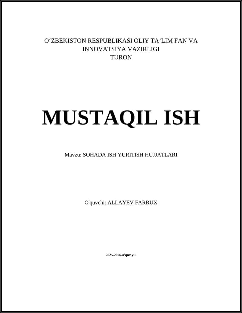 SOHADA ISH YURITISH HUJJATLARI