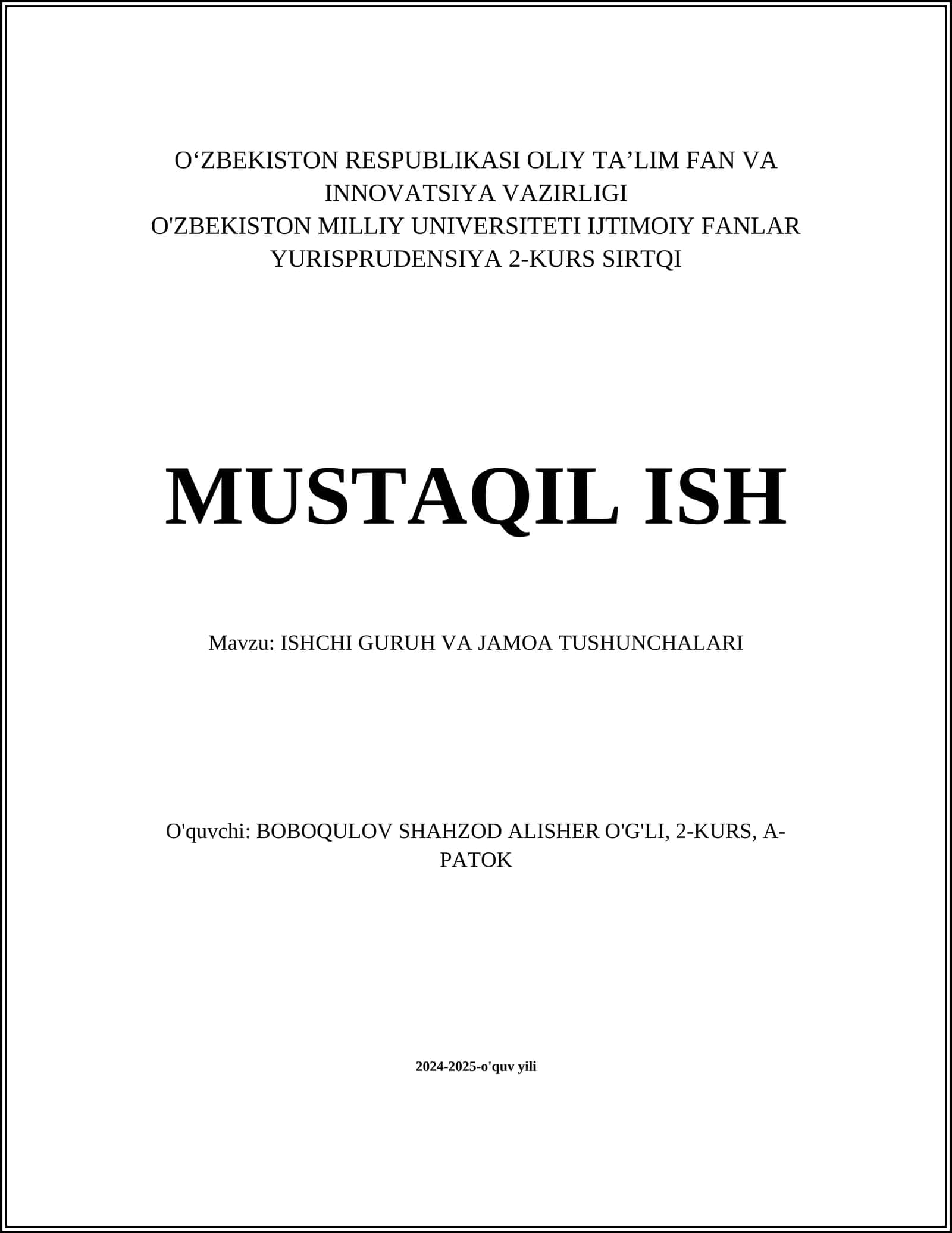 ISHCHI GURUH VA JAMOA TUSHUNCHALARI
