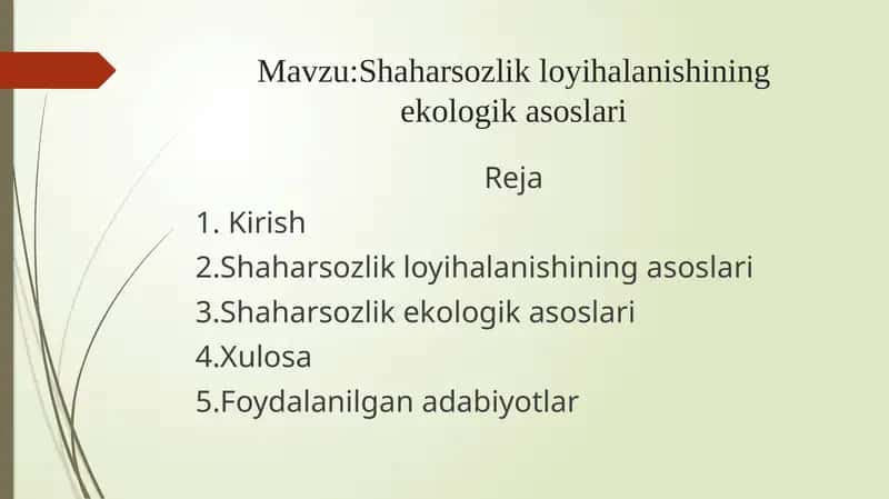 Shahar sozlik loyiha lanishining ekologik asoslari