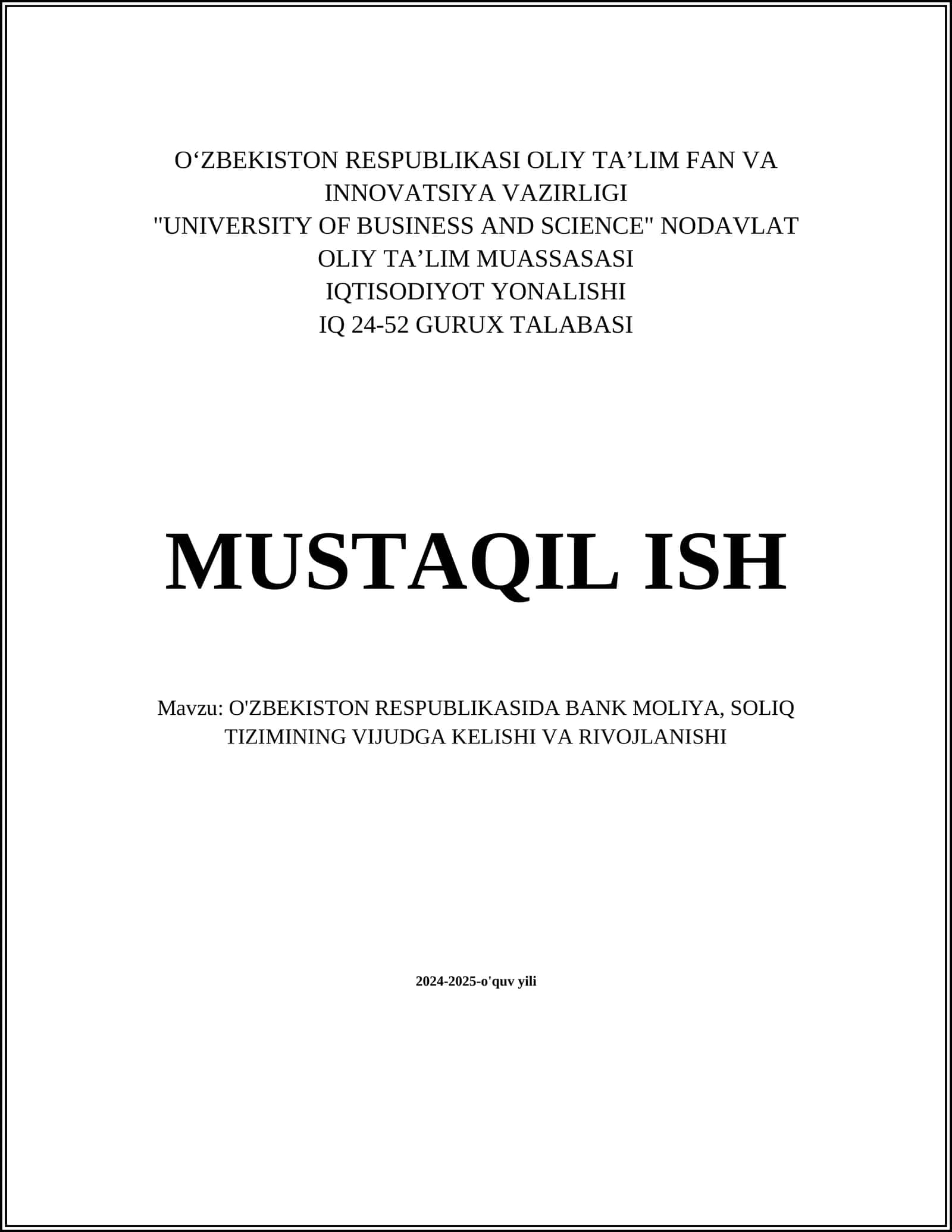 O'zbekiston Respublikasida Bank Moliya, Soliq Tizimining Vijudga Kelishi va Rivojlanishi