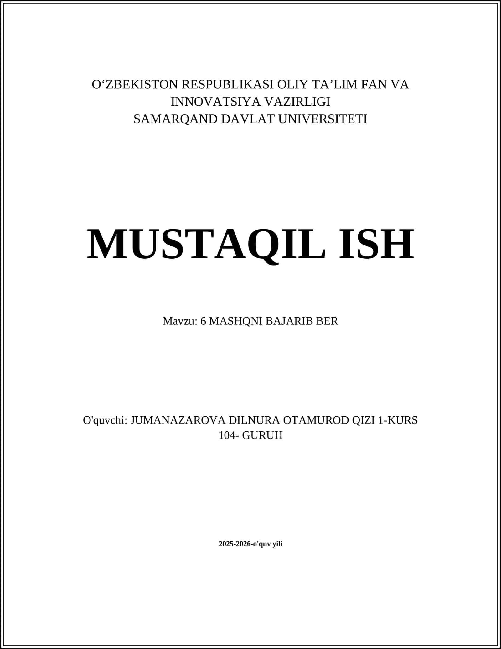 6-mashqni bajarib ber