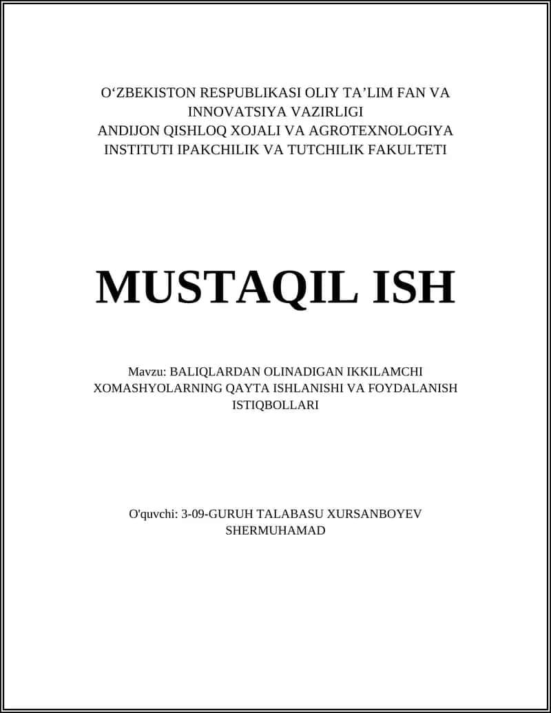 Baliq unini ishlab chiqarish texnologiyasi
