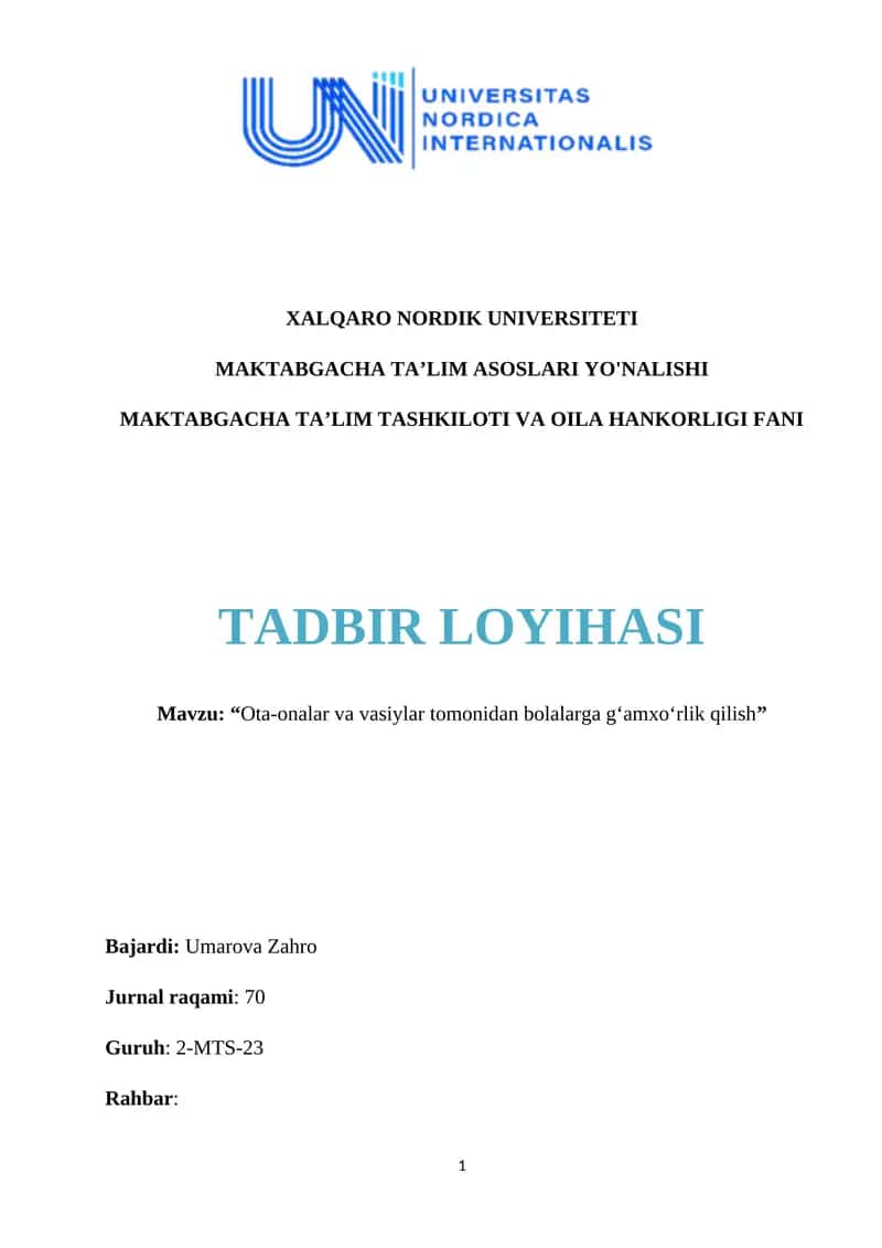 OTA-ONALAR VA VASIYLAR TOMONIDAN BOLALARGA GʻAMXOʻRLIK QILISH