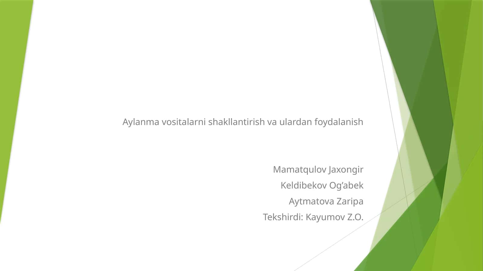 Aylanma vositalarni shakllantirish va ulardan foydalanish