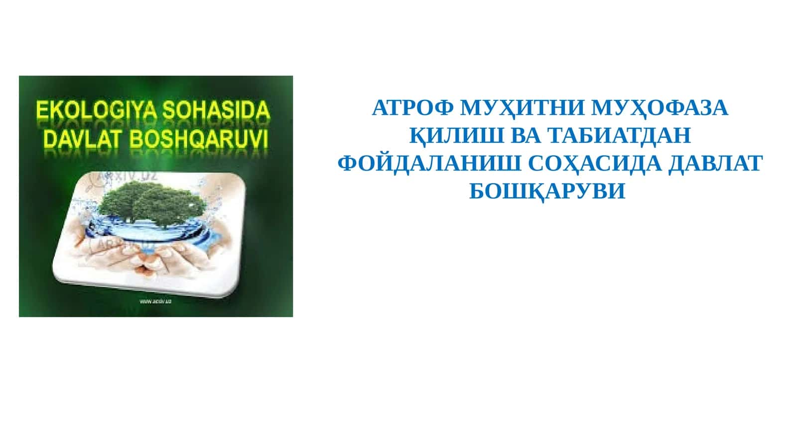 Экология ва атроф муҳитни муҳофаза қилиш ва табиатдан фойдаланиш соҳасида давлат бошқаруви режа