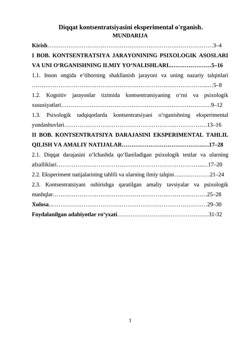 Kontsentratsiyani eksperimental o'rganish
