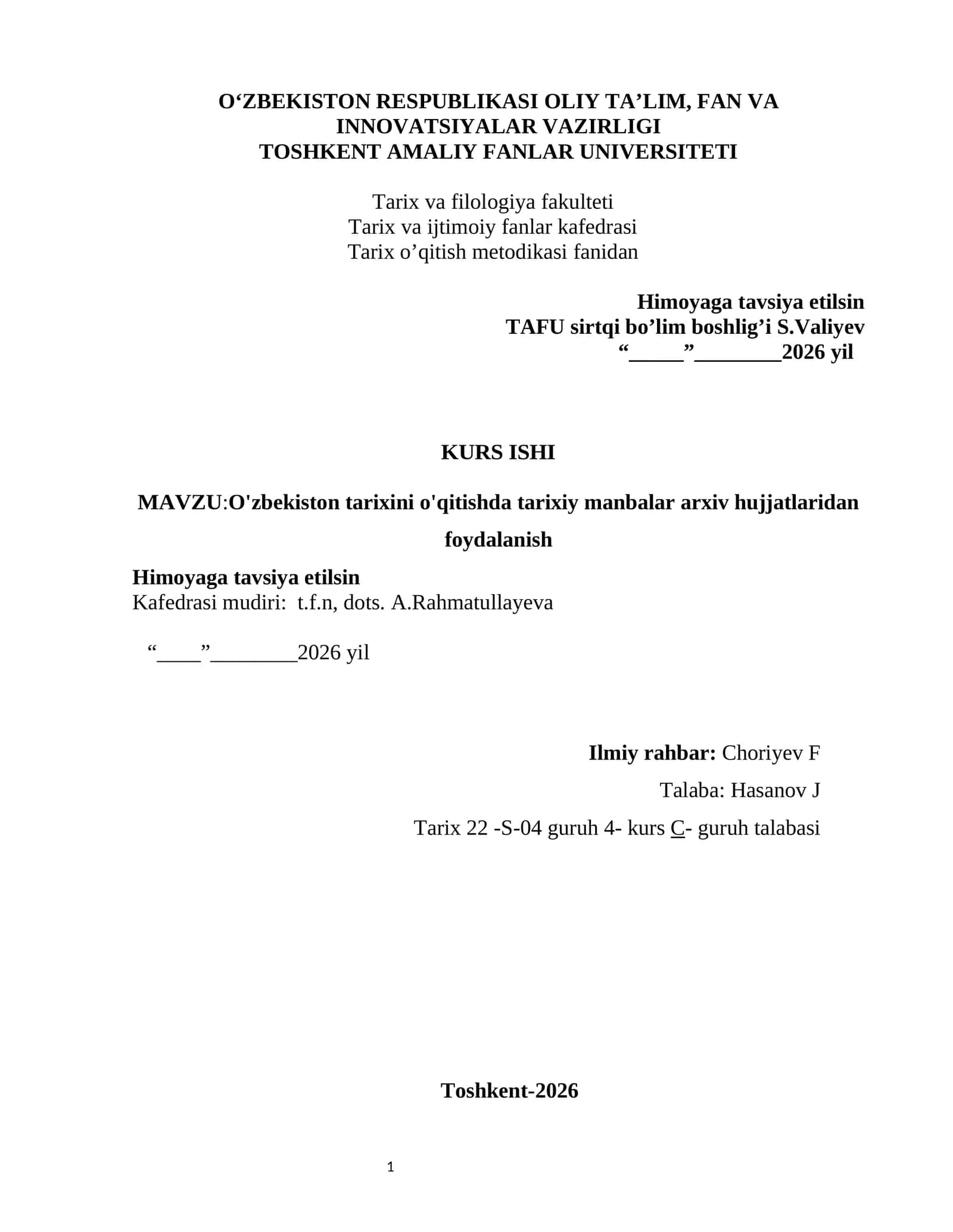 O'zbekiston tarixini o'qitishda tarixiy manbalar arxiv hujjatlaridan foydalanish