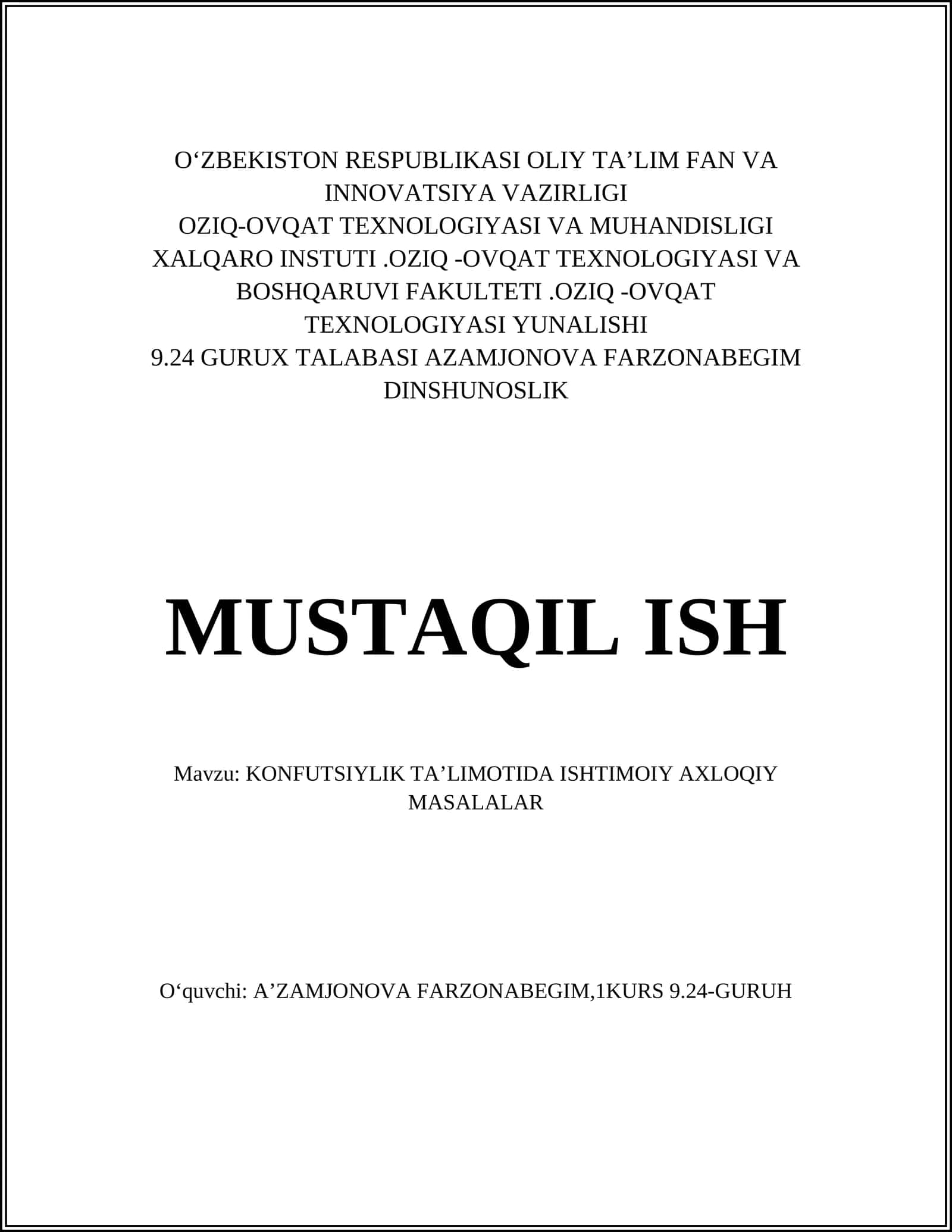 KONFUTSIYLIK TA’LIMOTIDA ISHTIMOIY AXLOQIY MASALALAR