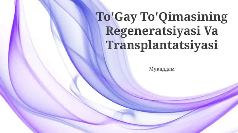 To'Gay To'Qimasining Regeneratsiyasi Va Transplantatsiyasi