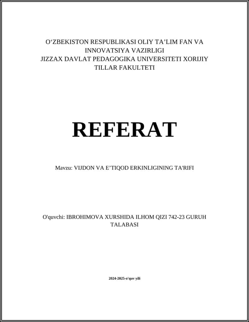 VIJDON VA E’TIQOD ERKINLIGINING TA'RIFI
