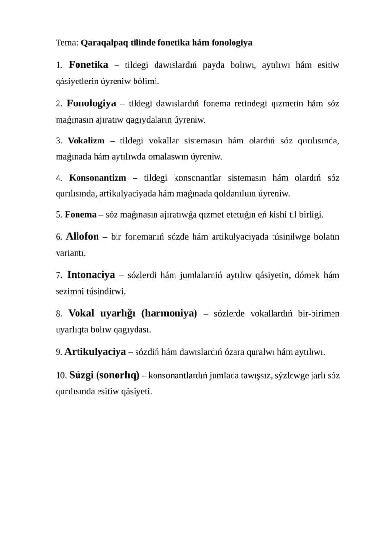 Qaraqalpaq tilinde fonetika hám fonologiya
