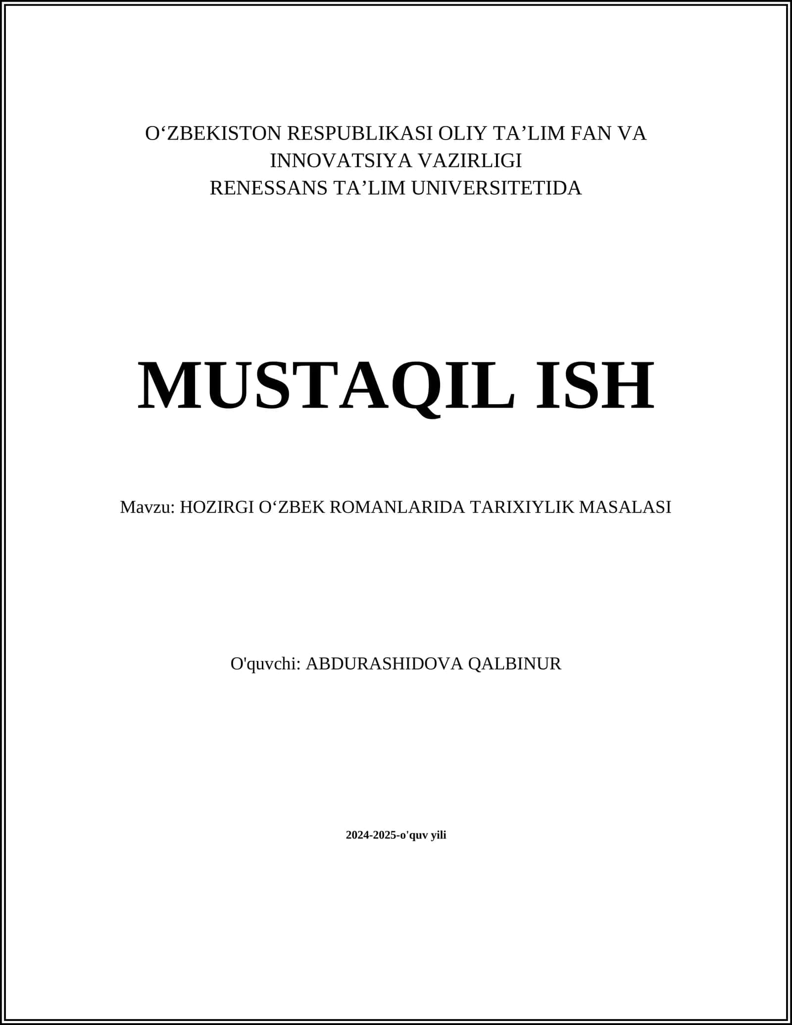 HOZIRGI OʻZBEK ROMANLARIDA TARIXIYLIK MASALASI