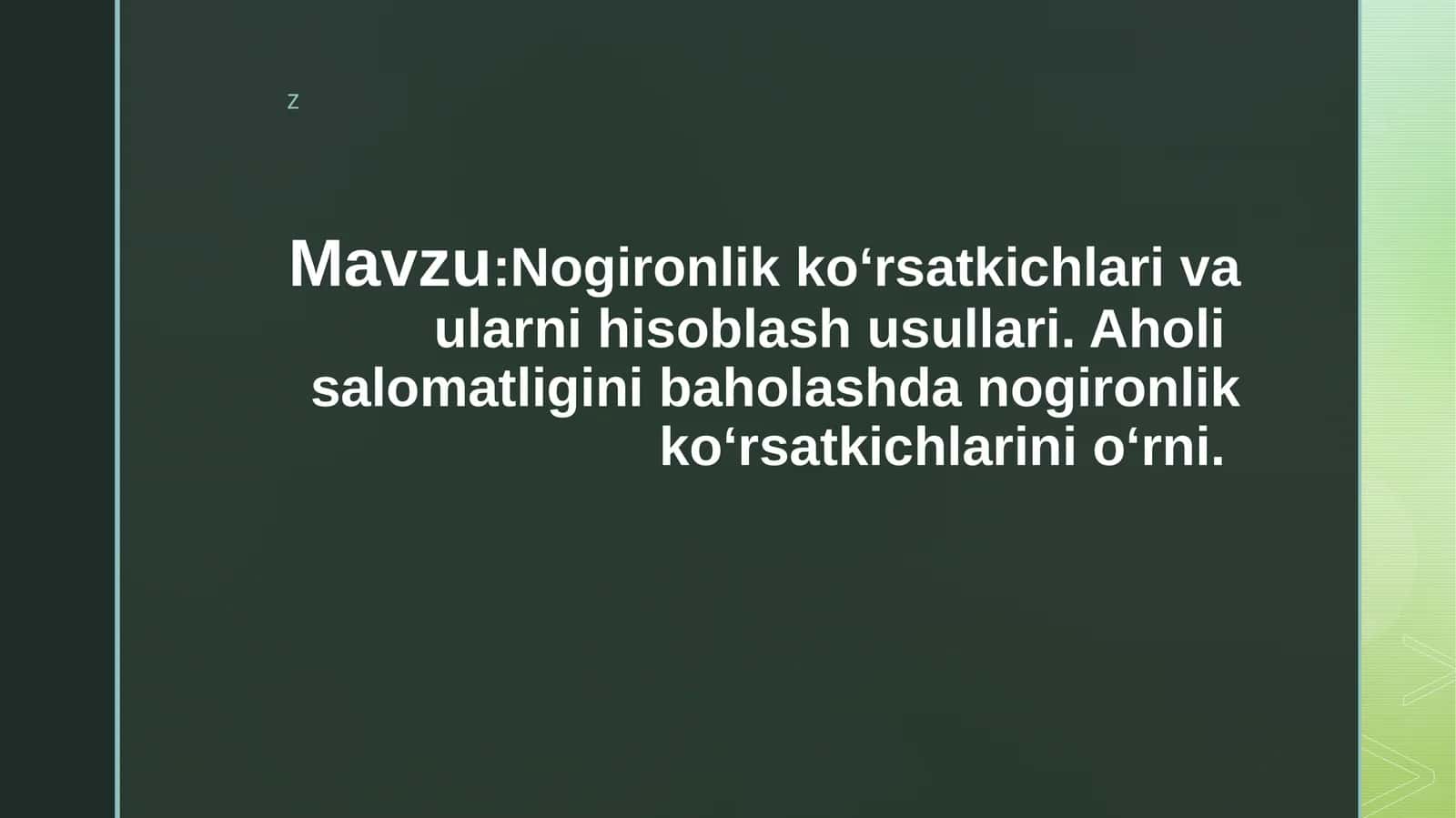 Nogironlik ko‘rsatkichlari va ularni hisoblash usullari. Aholi salomatligini baholashda nogironlik ko‘rsatkichlarini o‘rni.