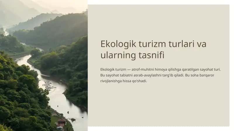 Ekologik turizm turlari va ularning tasnifi