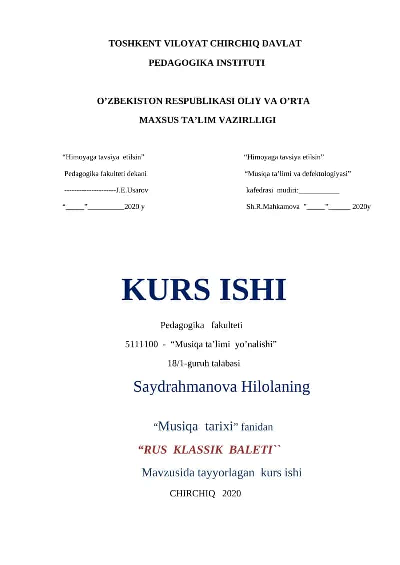 RUS KLASSIK BALETI TARIXI